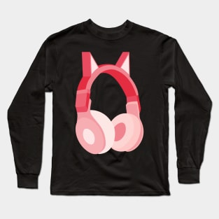 Pink Cat Ear Headphones Long Sleeve T-Shirt